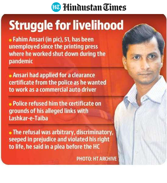 Ansari can take up any job that does not mandate or require a police clearance or character certificate from the police, the additional public prosecutor informed the court. (HT.) Ansari can take up any job that does not mandate or require a police clearance or character certificate from the police, the additional public prosecutor informed the court. (HT.)