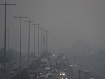 A thick layer of haze seen in Gurugram on Thursday. (Parveen Kumar/HT) A thick layer of haze seen in Gurugram on Thursday. (Parveen Kumar/HT)