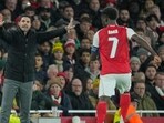 Arsenal's manager Mikel Arteta gestures from the touchline during the Champions League match against Bayern Munich. (AP)
