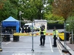 Police officers stand outside the U.S. ambassador's residence Winfield House. REUTERS/Isabel Infantes