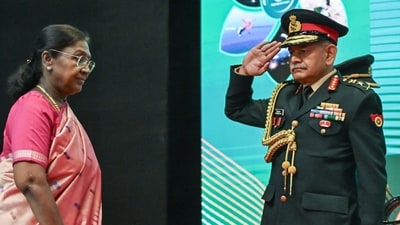 New Delhi, Nov 27 (ANI): Chief of Army Staff General Upendra Dwivedi salutes President of India Droupadi Murmu as she arrives to attend the inaugural session of the third edition of the Indian Army’s seminar, ‘Chanakya Defence Dialogue-2025,’ in New Delhi on Thursday. (ANI Photo/Jitender Gupta) (Jitendra Gupta) New Delhi, Nov 27 (ANI): Chief of Army Staff General Upendra Dwivedi salutes President of India Droupadi Murmu as she arrives to attend the inaugural session of the third edition of the Indian Army’s seminar, ‘Chanakya Defence Dialogue-2025,’ in New Delhi on Thursday. (ANI Photo/Jitender Gupta) (Jitendra Gupta)