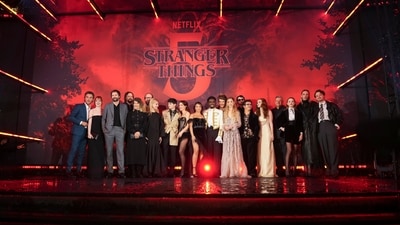 Cast members of Stranger Things Season 5 during the premiere in London on November 13. (Scott A Garfitt/Invision/AP) Cast members of Stranger Things Season 5 during the premiere in London on November 13. (Scott A Garfitt/Invision/AP)