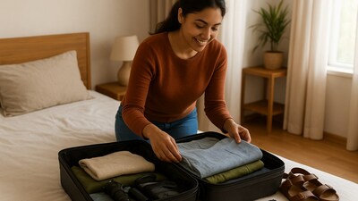 A solo traveller packs light layers, safety tools and daily essentials in a cosy room before setting off for a relaxed India getaway. (Ai generated) A solo traveller packs light layers, safety tools and daily essentials in a cosy room before setting off for a relaxed India getaway. (Ai generated)