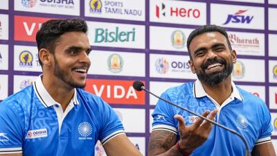 India’s junior hockey team captain Rohit and chief coach PR Sreejesh at a press conference ahead of their opening match against Chile in Chennai. (PTI) India’s junior hockey team captain Rohit and chief coach PR Sreejesh at a press conference ahead of their opening match against Chile in Chennai. (PTI)