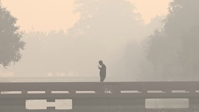 The smog layer seems to have become a permanent fixture in Delhi as the whole city continues to stay engulfed air pollution. Here's a view of the Kartavya Path lawns form the morning hours. As the AQI continues to hover between 'very poor' and 'severe' categories, the Supreme Court has called for a report on efficiency of AQI monitoring stations in the city. (Photo: Vipin Kumar/HT)