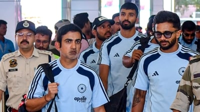 India's head coach Gautam Gambhir and team member Nitish Kumar Reddy arrive in Guwahati (PTI) India's head coach Gautam Gambhir and team member Nitish Kumar Reddy arrive in Guwahati (PTI)