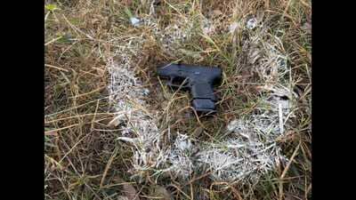 Pistol recovered from the gangster arrested in Batala after exchange of fire between him and cops. (HT Photo)