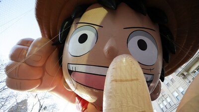 The Monkey D. Luffy balloon is inflated on the eve of the Macy's Thanksgiving Day Parade 2025 on Manhattan's upper west side in New York City (REUTERS)