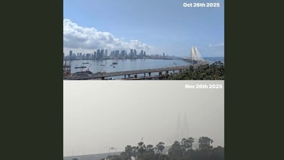 The post features two images taken exactly a month apart, October 26 and November 26, from the same Bandra viewpoint. (X/@mumbaiheritage) The post features two images taken exactly a month apart, October 26 and November 26, from the same Bandra viewpoint. (X/@mumbaiheritage)