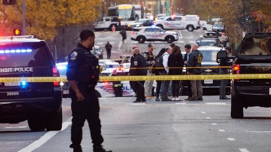 Streets are blocked after two National Guard soldiers were shot near the White House in Washington at around 2:15 pm on Wednesday (local time). (AP)