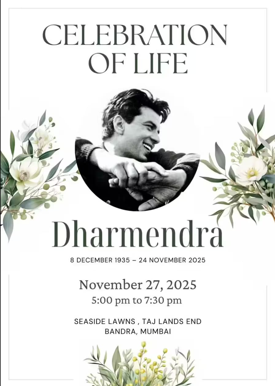 The poster for Dharmendra's prayer meet The poster for Dharmendra's prayer meet