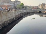 A retaining wall along the Buddha Nullah near Shivpuri bridge in Ludhiana on Thursday. (Gurpreet Singh/HT) A retaining wall along the Buddha Nullah near Shivpuri bridge in Ludhiana on Thursday. (Gurpreet Singh/HT)