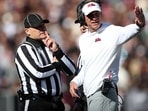 Head coach Lane Kiffin of the Mississippi Rebels reacts during the first half against the Mississippi State Bulldogs at Davis Wade Stadium (Photo by Justin Ford / GETTY IMAGES NORTH AMERICA / Getty Images via AFP)
