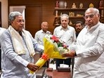 Karnataka Chief Minister Siddaramaiah during a meeting with Congress President Mallikarjun Kharge at the former’s residence, in Bengaluru. (@siddaramaiah)