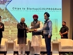 Union IT minister Ashwini Vaishnaw and Minister of State for railways and food processing industries during the Chips to Startup programme in Mohali on Friday. (HT Photo)