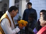 Uttarakhand Chief Minister Pushkar Singh Dhami interacts with residents during a public grievance meeting at the Administrative Academy in Nainital on Thursday. Uttarakhand Chief Minister Pushkar Singh Dhami interacts with residents during a public grievance meeting at the Administrative Academy in Nainital on Thursday.