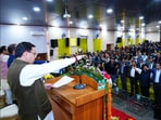 Uttarakhand CM Pushkar Singh Dhami administers the Preamble oath during Constitution Day observance at Dehradun Police Lines on Wednesday. Uttarakhand CM Pushkar Singh Dhami administers the Preamble oath during Constitution Day observance at Dehradun Police Lines on Wednesday.