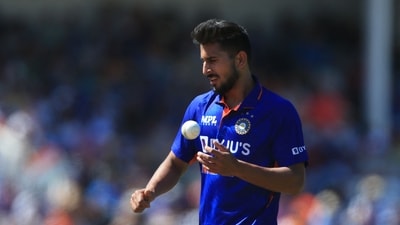 Umran Malik in action for India. (AFP)