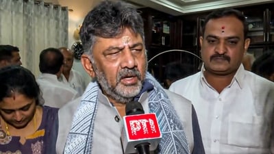 Karnataka deputy chief minister DK Shivakumar speaks to reporters regarding the ongoing leadership issue in the state. (PTI) Karnataka deputy chief minister DK Shivakumar speaks to reporters regarding the ongoing leadership issue in the state. (PTI)