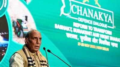 Rajnath Singh said India is shaping global discussions with a sense of responsibility, strategic autonomy and confidence. (ANI photo) Rajnath Singh said India is shaping global discussions with a sense of responsibility, strategic autonomy and confidence. (ANI photo)