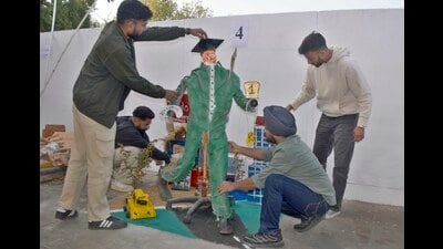 Students participating in youth festival at Guru Angad Dev Veterinary and Animal Sciences University in Ludhiana on Friday. (Manish/HT)