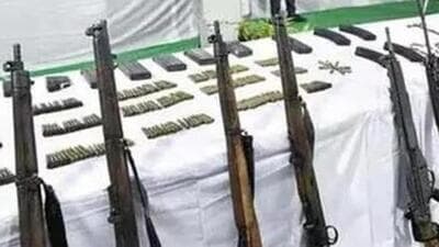 The Maoists handed over a range of weapons, including an AK-47 rifle, an SLR rifle, an INSAS rifle with magazines and rounds, a .303 rifle, single-shot firearms and detonators. (Representative photo) The Maoists handed over a range of weapons, including an AK-47 rifle, an SLR rifle, an INSAS rifle with magazines and rounds, a .303 rifle, single-shot firearms and detonators. (Representative photo)