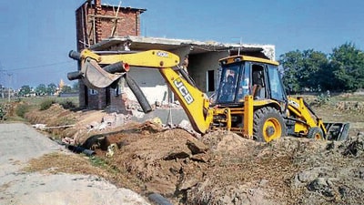 The demolition drive in Ludhiana on Friday. (Hindustan Times)