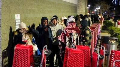 People queue to go inside Target during Black Friday shopping on November 28, 2025 in Jersey City, New Jersey. United States (Getty Images via AFP) People queue to go inside Target during Black Friday shopping on November 28, 2025 in Jersey City, New Jersey. United States (Getty Images via AFP)