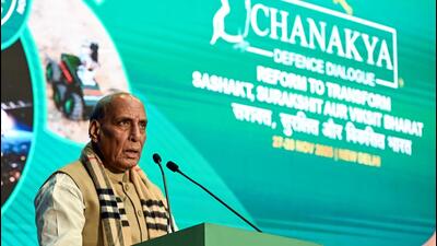 Union defence minister Rajnath Singh at the Chanakya Defence Dialogue 2025 in New Delhi on Friday. (ANI) Union defence minister Rajnath Singh at the Chanakya Defence Dialogue 2025 in New Delhi on Friday. (ANI)