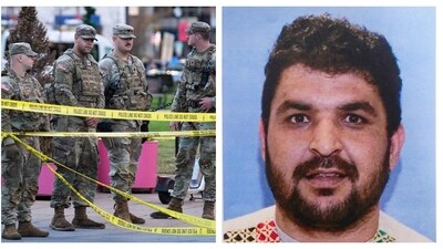 (Left) National Guard near the White House in Washington, on Nov. 26, 2025 and a picture (Right) of Rahmanullah Lakanwal. ( AP and Reuters) (Left) National Guard near the White House in Washington, on Nov. 26, 2025 and a picture (Right) of Rahmanullah Lakanwal. ( AP and Reuters)