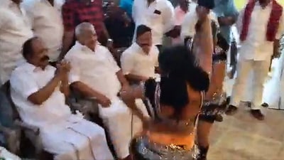 TN minister faces backlash for watching ‘obscene’ dance at Udayanidhi Stalin’s birthday event (Screengrab from X/@BlissfulBiharX) TN minister faces backlash for watching ‘obscene’ dance at Udayanidhi Stalin’s birthday event (Screengrab from X/@BlissfulBiharX)