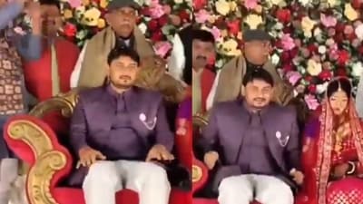 The incident occurred while the leaders were blessing the newly-wed couple at the function. (Screengrab from X video) The incident occurred while the leaders were blessing the newly-wed couple at the function. (Screengrab from X video)
