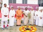 Chief minister Yogi Adityanath at a Brahma Kumaris’ event in Lucknow on Friday. President Droupadi Murmu and governor Anandiben Patel are also seen along with others. (HT Photo) Chief minister Yogi Adityanath at a Brahma Kumaris’ event in Lucknow on Friday. President Droupadi Murmu and governor Anandiben Patel are also seen along with others. (HT Photo)