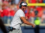 Head coach Lane Kiffin of the Mississippi Rebels reacts against the Citadel Bulldogs