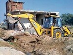 The demolition drive in Ludhiana on Friday. (Hindustan Times) The demolition drive in Ludhiana on Friday. (Hindustan Times)
