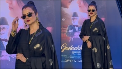 Rekha captivates at Gustaakh Ishq premiere with stunning black ensemble. Rekha captivates at Gustaakh Ishq premiere with stunning black ensemble.