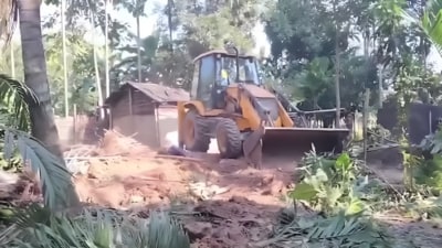 A large number of excavators and other machines are being used to pull down temporary sheds, bamboo huts and semi-permanent houses spread across the encroached area.