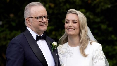 Australia's Prime Minister Anthony Albanese and his new wife Jodie Haydon stand together during their wedding ceremony in Canberra on November 29, 2025. (AFP) Australia's Prime Minister Anthony Albanese and his new wife Jodie Haydon stand together during their wedding ceremony in Canberra on November 29, 2025. (AFP)