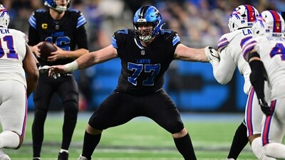 Detroit Lions center Frank Ragnow looks to block during the second half of an NFL football game against the Buffalo Bills (AP) Detroit Lions center Frank Ragnow looks to block during the second half of an NFL football game against the Buffalo Bills (AP)