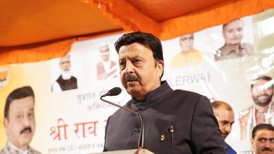 Minister Rao Narbir Singh speaking at the event in Hajipur (Patli) village on Saturday. (HT) Minister Rao Narbir Singh speaking at the event in Hajipur (Patli) village on Saturday. (HT)