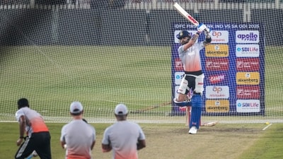 Virat Kohli bats during a training session ahead of the first ODI cricket match against South Africa. (PTI) Virat Kohli bats during a training session ahead of the first ODI cricket match against South Africa. (PTI)