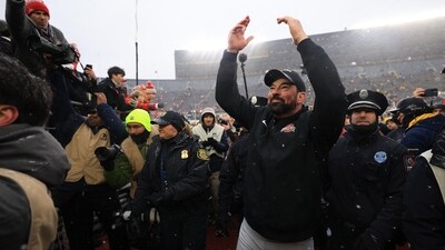 Head coach Ryan Day of the Ohio State Buckeyes celebrates after a 27-9 victory against the Michigan Wolverines (Getty Images via AFP) Head coach Ryan Day of the Ohio State Buckeyes celebrates after a 27-9 victory against the Michigan Wolverines (Getty Images via AFP)