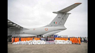 The search and rescue teams, comprising 80 personnel and four dogs, have specialised humanitarian assistance and disaster relief equipment and are led by PK Tiwary, commandant of the 8th Battalion of NDRF. (@DrSJaishankar) The search and rescue teams, comprising 80 personnel and four dogs, have specialised humanitarian assistance and disaster relief equipment and are led by PK Tiwary, commandant of the 8th Battalion of NDRF. (@DrSJaishankar)