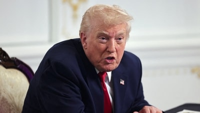 US President Donald Trump speaks with members of the media (REUTERS)