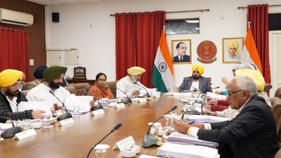 Punjab Chief Minister Bhagwant Singh Mann chairing the Cabinet meeting in Chandigarh on Thursday. Punjab Chief Minister Bhagwant Singh Mann chairing the Cabinet meeting in Chandigarh on Thursday.