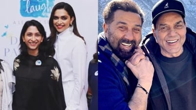 Deepika Padukone with her sister Anisha Padukone; Sunny Deol with Dharmendra Deepika Padukone with her sister Anisha Padukone; Sunny Deol with Dharmendra