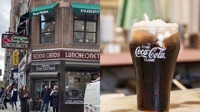 Lexington Candy Shop (L) in New York City, and a Coke float from the eatery (R). (X/@LexingtonCandy) Lexington Candy Shop (L) in New York City, and a Coke float from the eatery (R). (X/@LexingtonCandy)