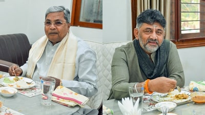 Karnataka Chief Minister Siddaramaiah (L) and deputy CM DK Shivakumar during a breakfast meeting at the former's residence in Bengaluru on Saturday. (X/@DKShivakumar) Karnataka Chief Minister Siddaramaiah (L) and deputy CM DK Shivakumar during a breakfast meeting at the former's residence in Bengaluru on Saturday. (X/@DKShivakumar)