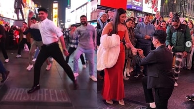 An Indian man danced with friends before proposing to his partner at New York’s Times Square. (Instagram/theteacoder ) An Indian man danced with friends before proposing to his partner at New York’s Times Square. (Instagram/theteacoder )