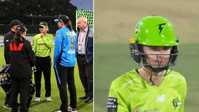 Phoebe Litchfield was left absolutely fuming as the umpires called off a WBBL match with her Sydney Thunder team 3 runs from victory. (Getty Images)